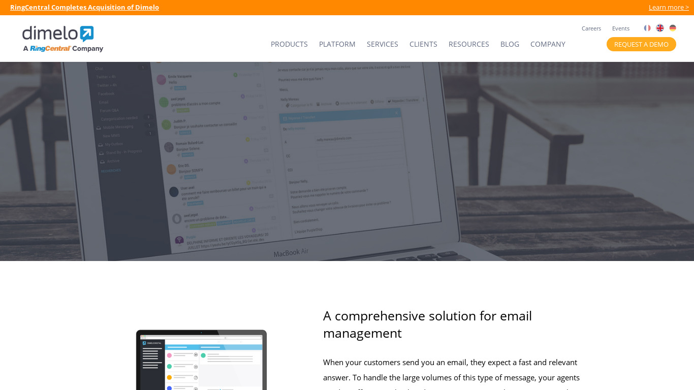 Dimelo Mail Landing page
