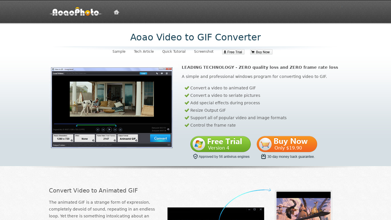 Aoao Video to GIF Converter Landing page