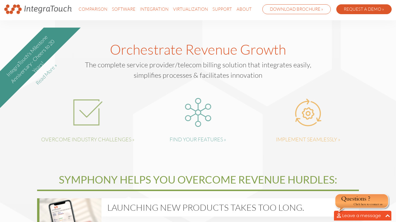 Symphony by IntegraTouch Landing page