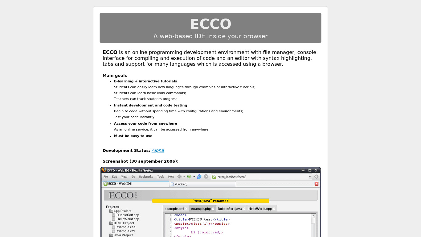 Ecco Landing page