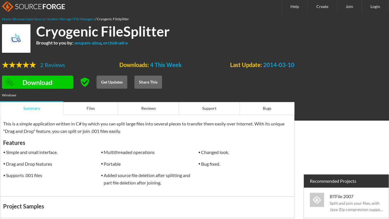 Cryogenic FileSplitter Landing page