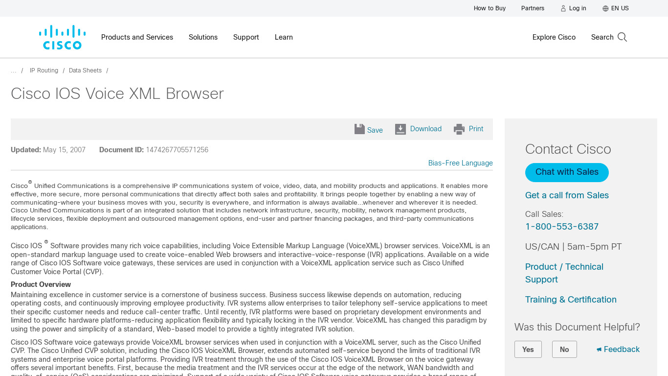 Cisco IOS Voice XML Browser Landing page