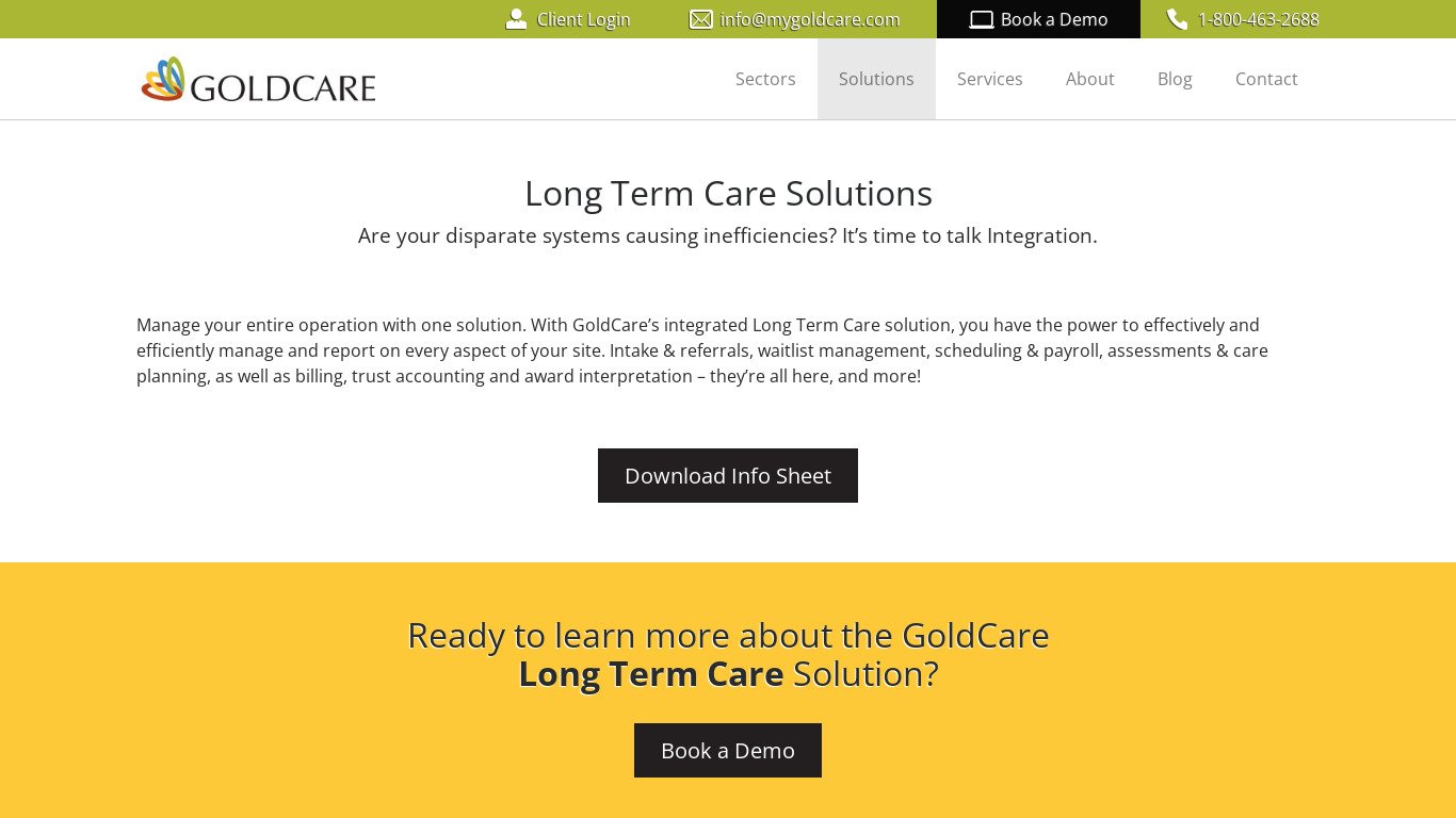 GoldCare Long Term Care Landing page