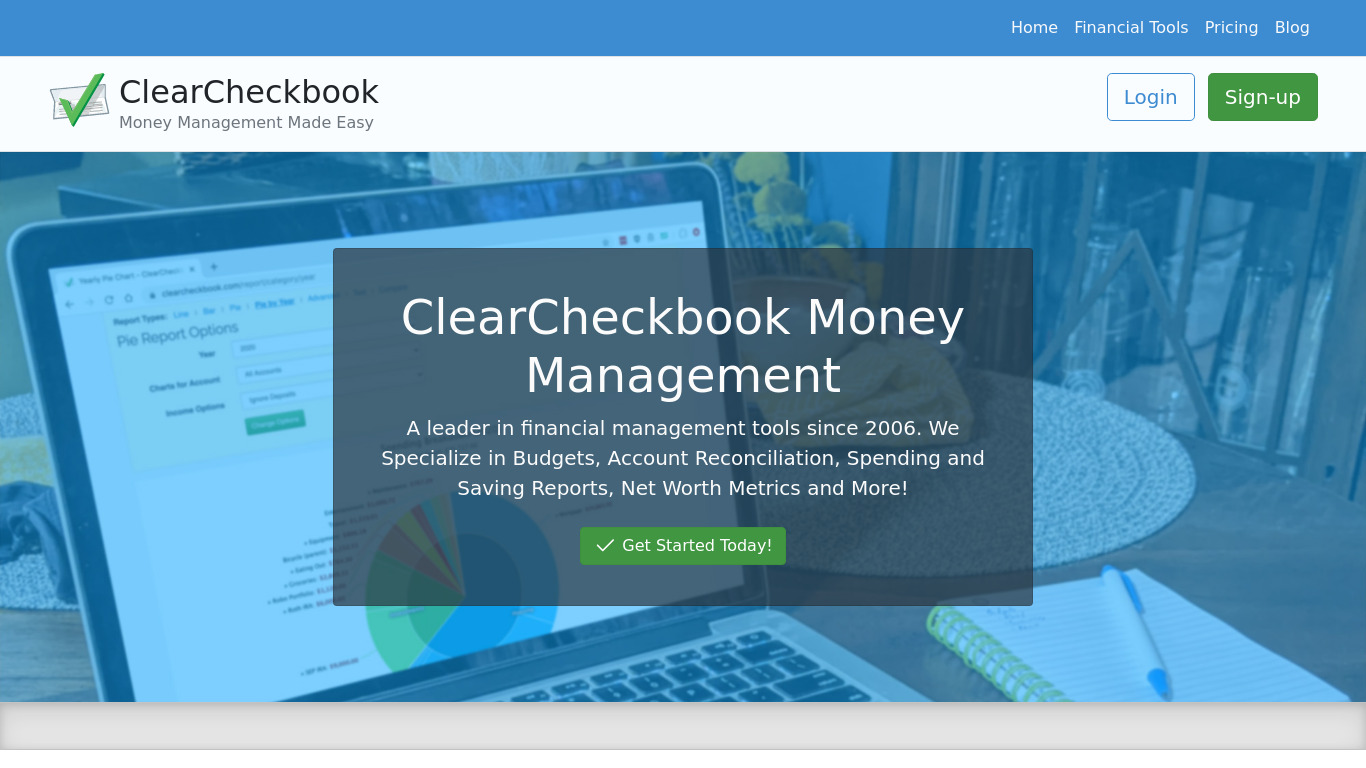 ClearCheckbook Landing page