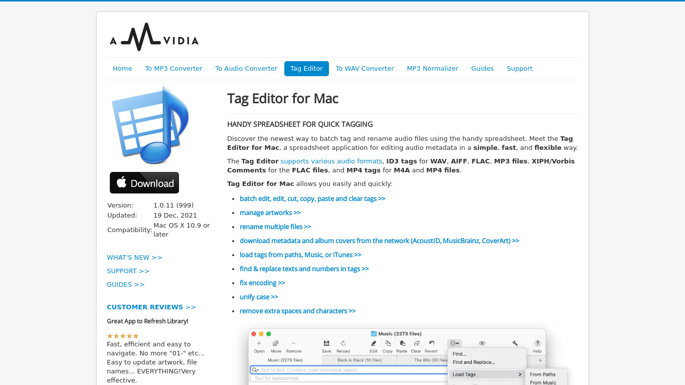 AMVidia Tag Editor for MAC Landing page