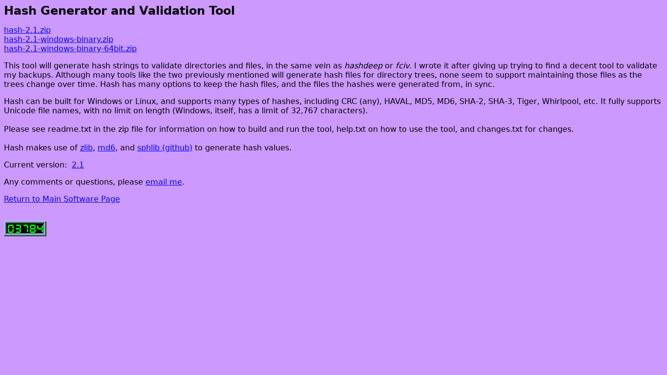 Hash Generator and Validation Tool Landing page