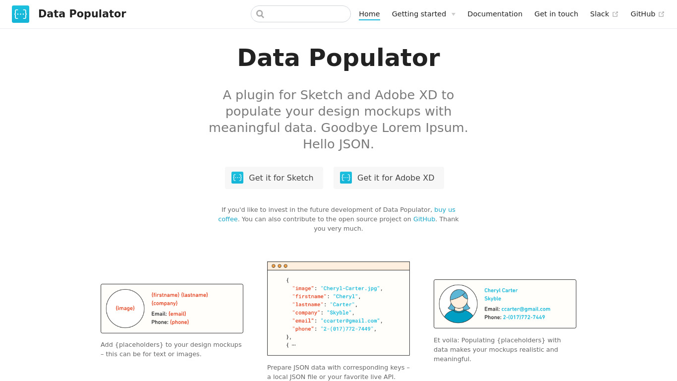 Data Populator Landing page