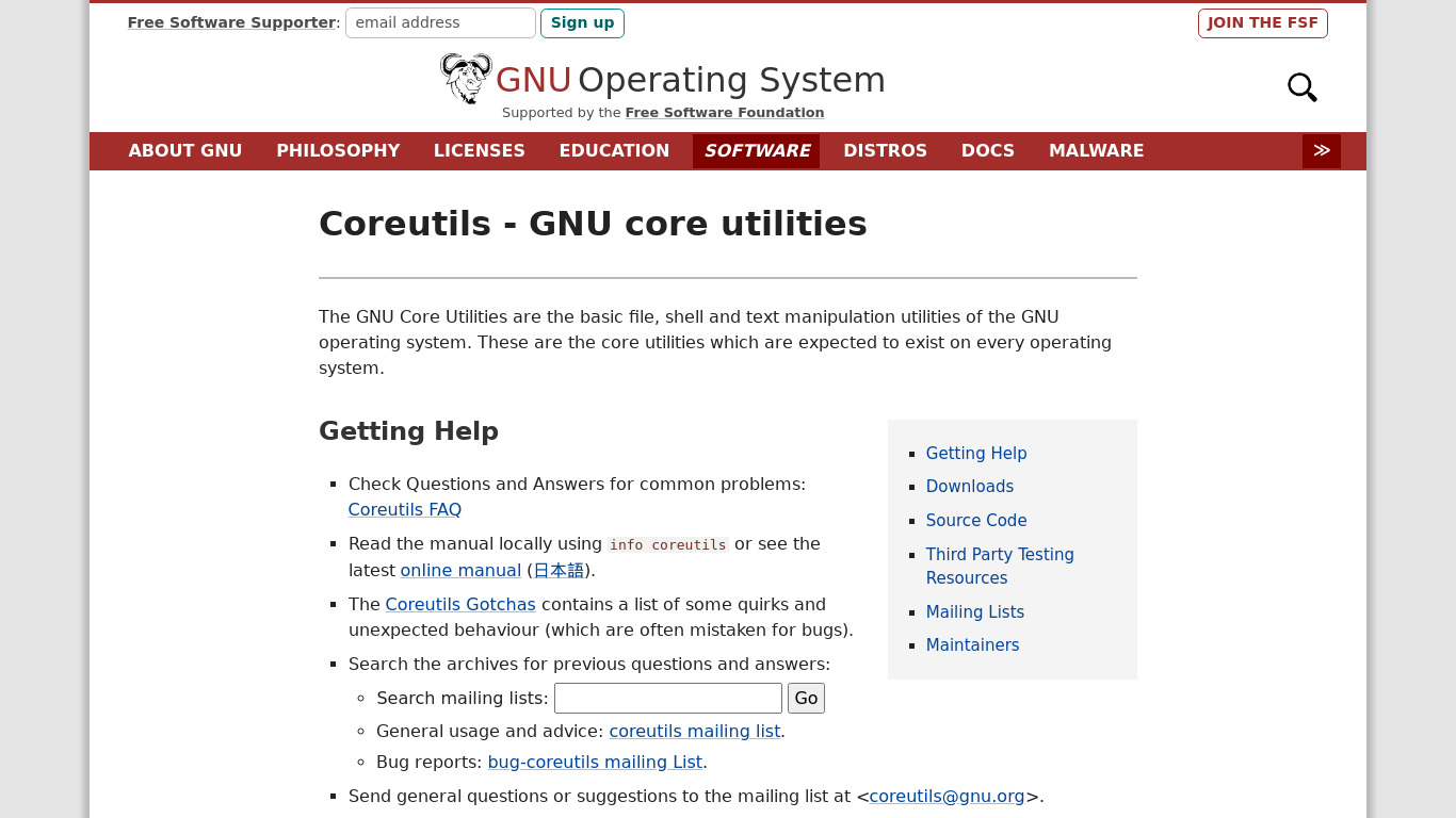 GNU Core Utilities Landing page