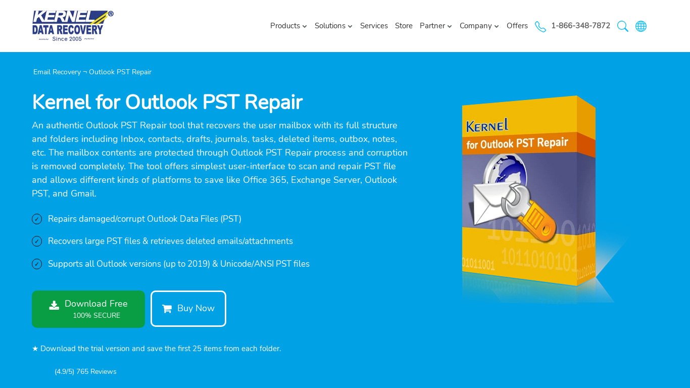Kernel for Outlook PST Repair Landing page