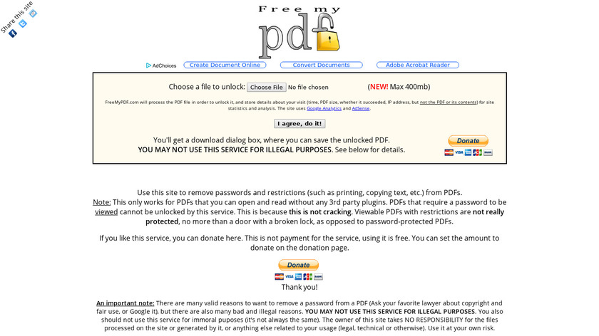 FreeMyPDF.com Landing Page