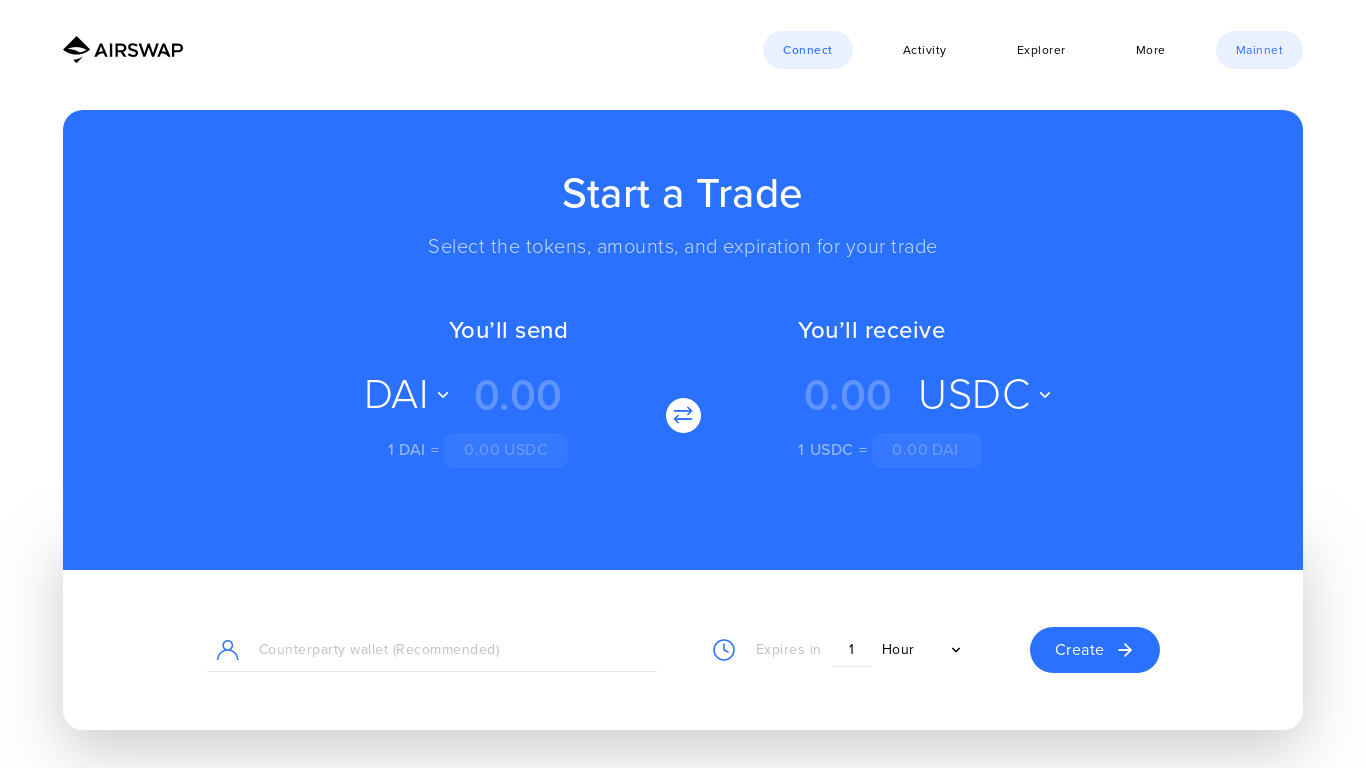 AirSwap Instant Landing page