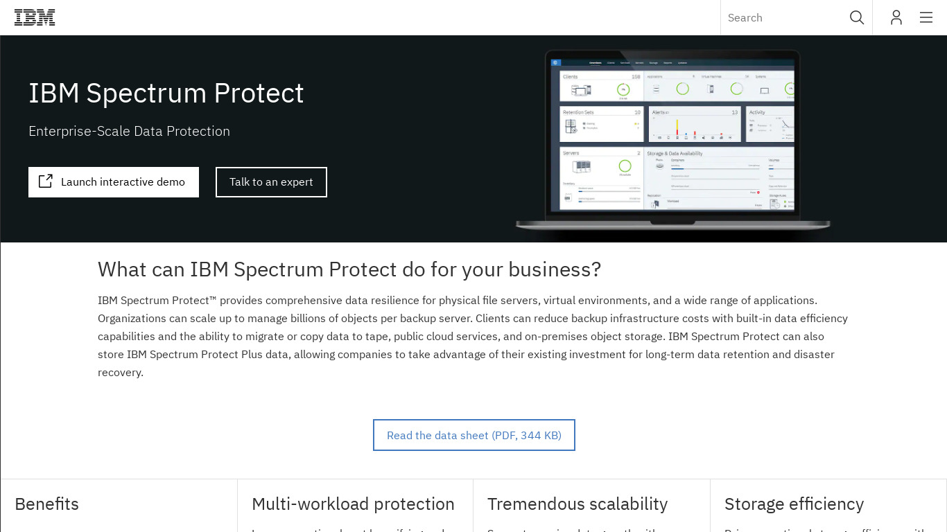 IBM Spectrum Protect Landing page