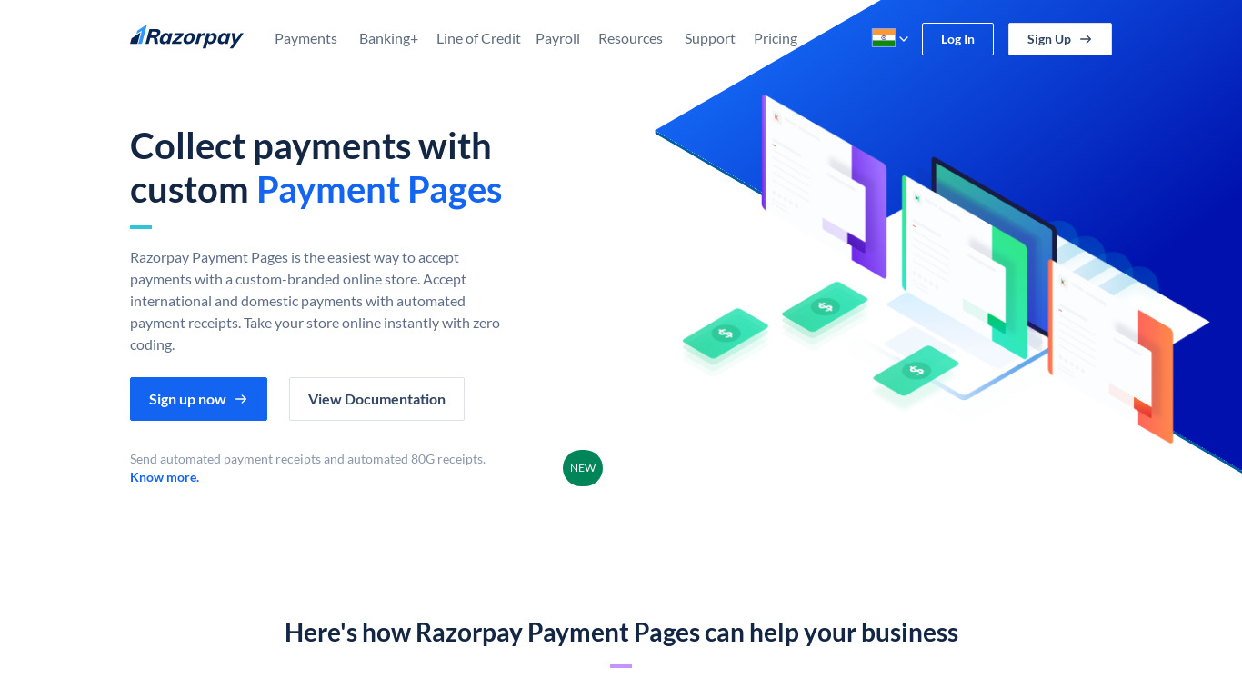 Razorpay Payment Pages Landing page