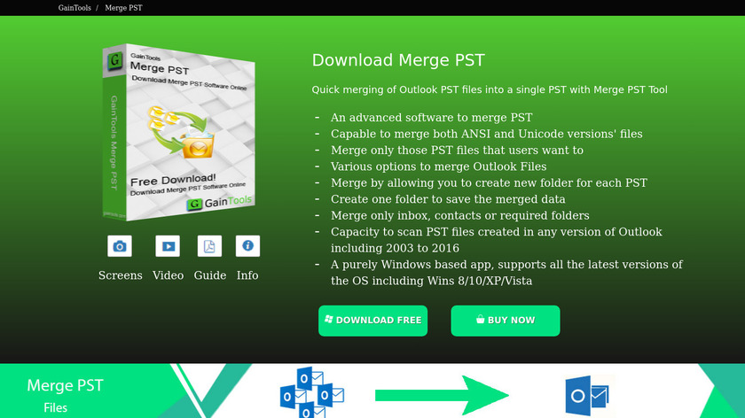 GainTools Merge PST Software Landing Page