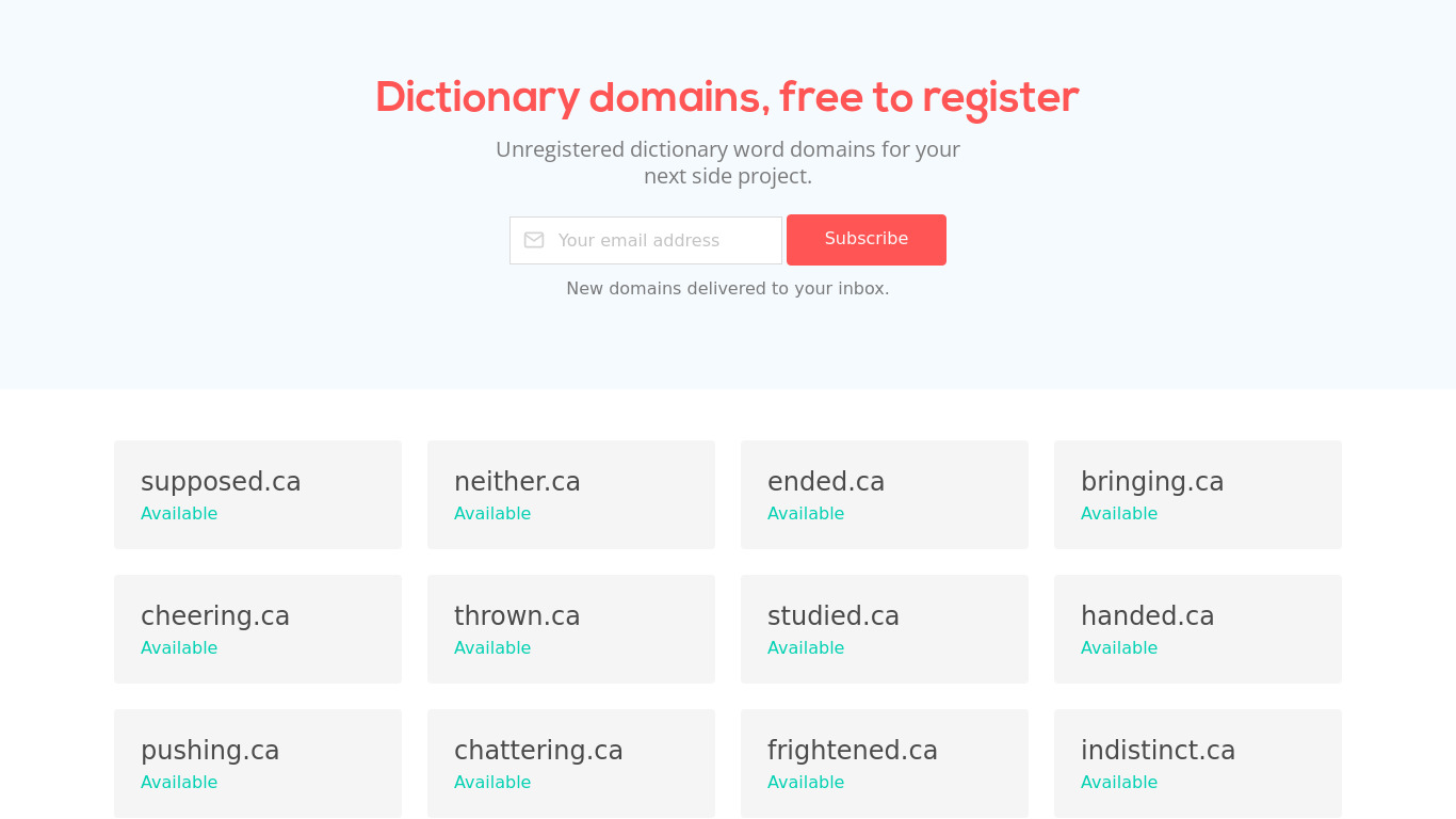 Dictionary Domains Landing page