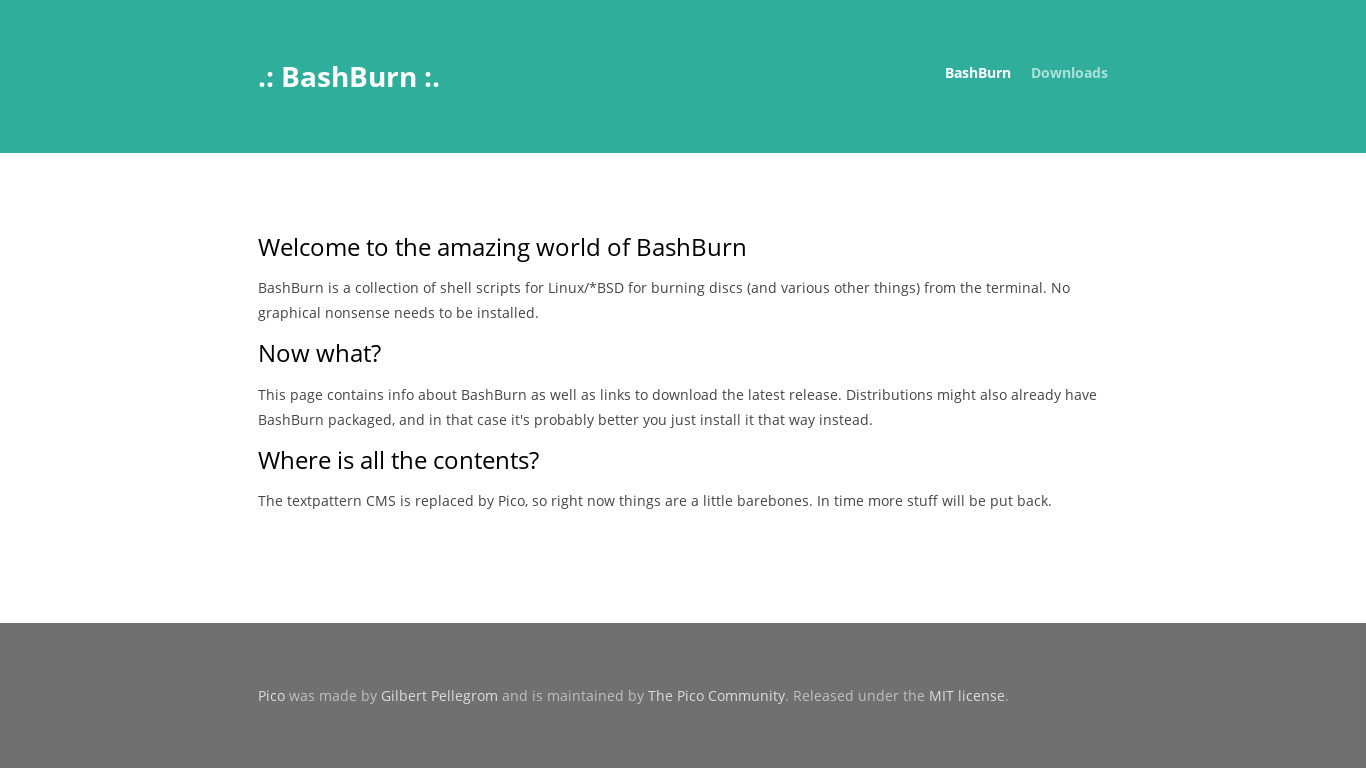 BashBurn Landing page