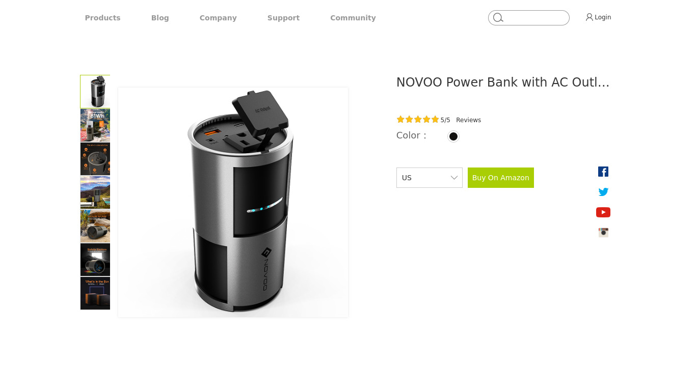 Novoo Portable Power Outlet Landing page