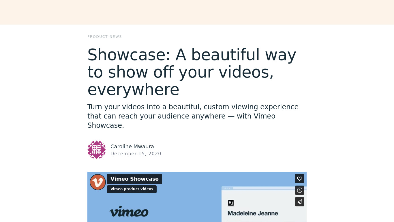 Vimeo Showcase Landing page
