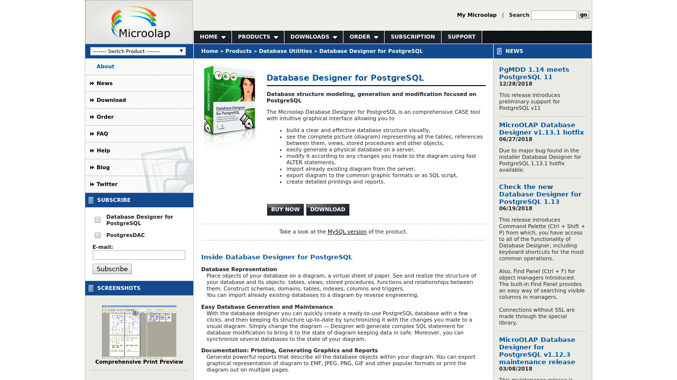 Database Designer for PostgreSQL Landing page