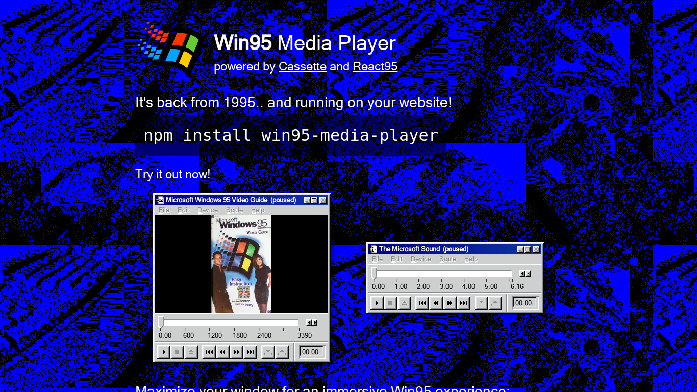 Win95 Media Player Landing page