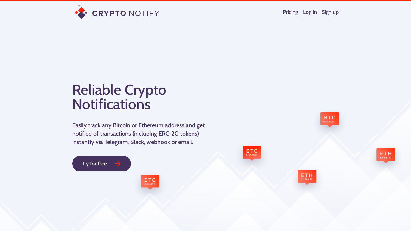 CryptoNotify Landing page