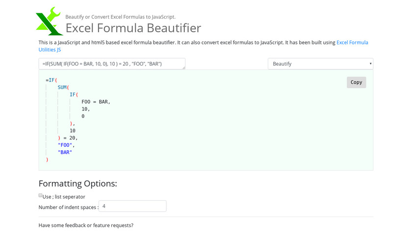 Excel Formula Beautifier Landing Page