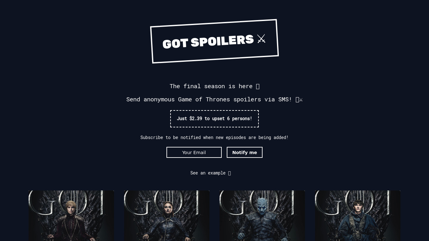 GOT Spoilers Landing page