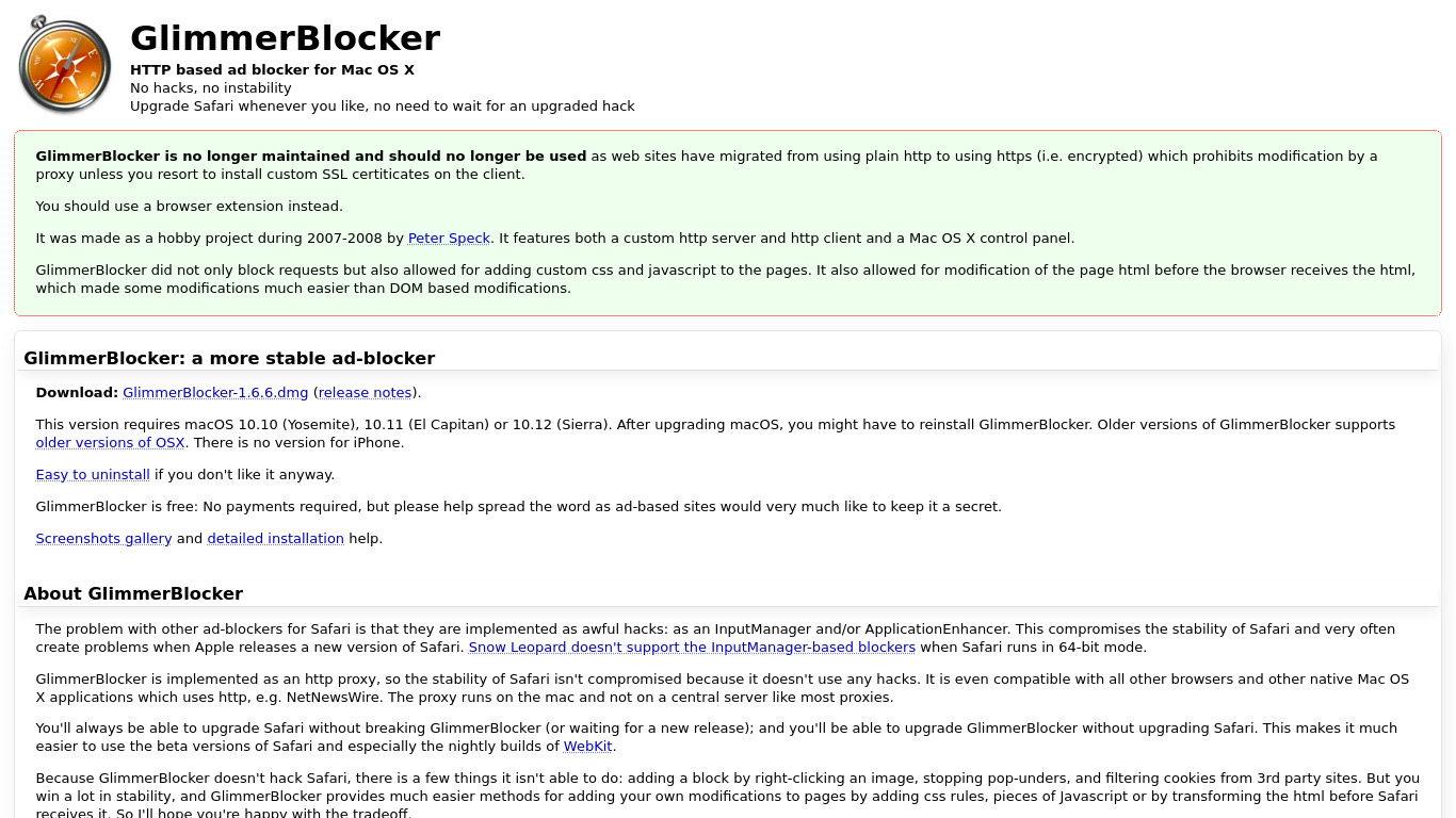GlimmerBlocker Landing page