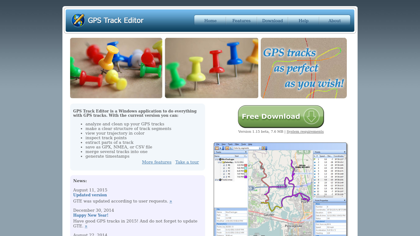 GPS Track Editor Landing page