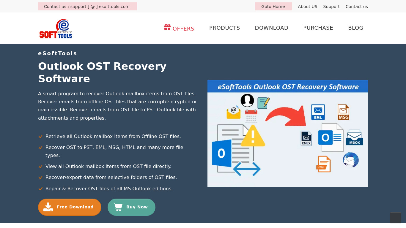eSoftTools OST Recovery Landing page