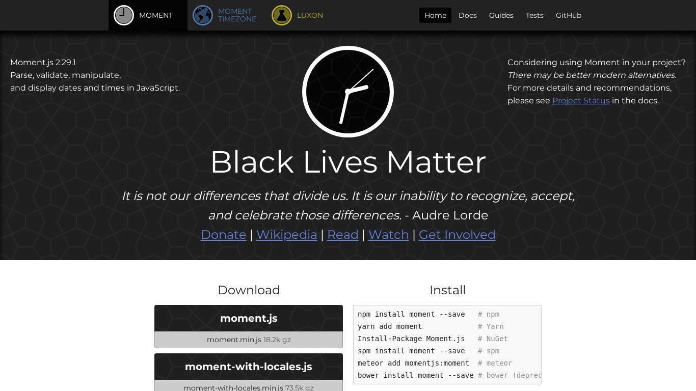 Moment.js Landing page