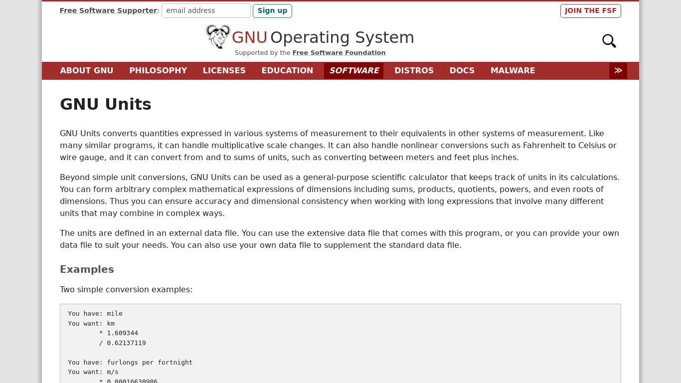 GNU Units Landing page
