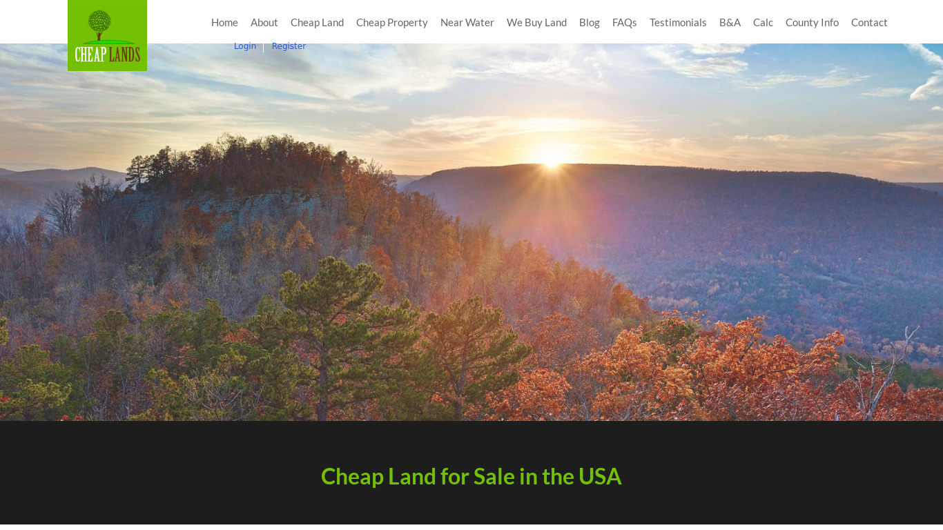 Cheap Lands Landing page