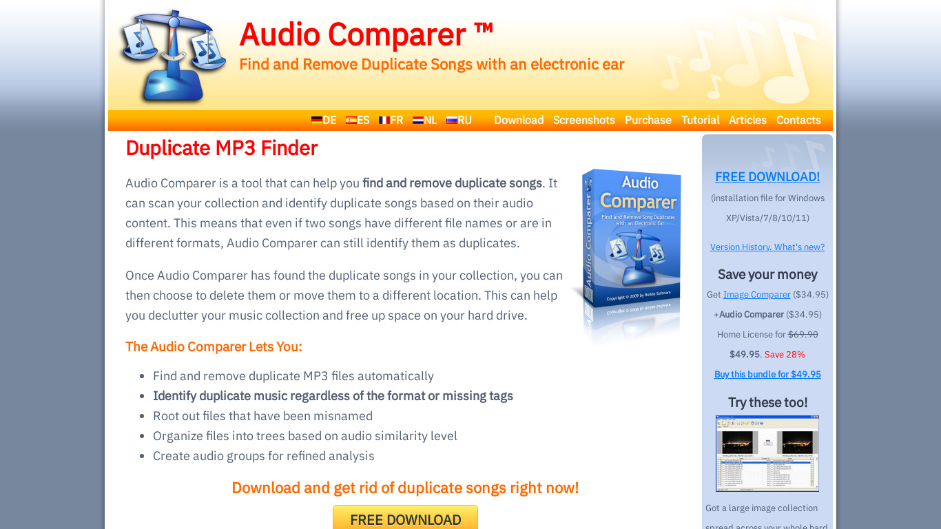 Audio Comparer Landing page
