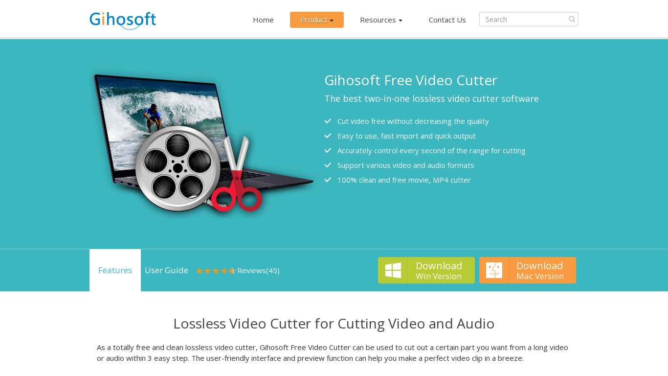 Gihosoft Free Video Cutter Landing page