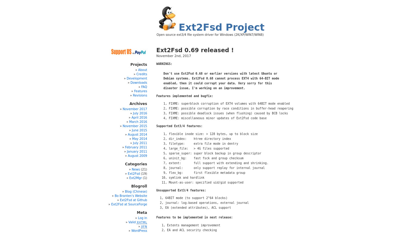 Ext2Fsd Landing page