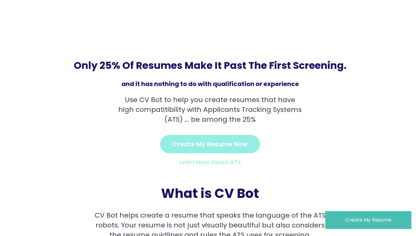 CV Bot Landing page