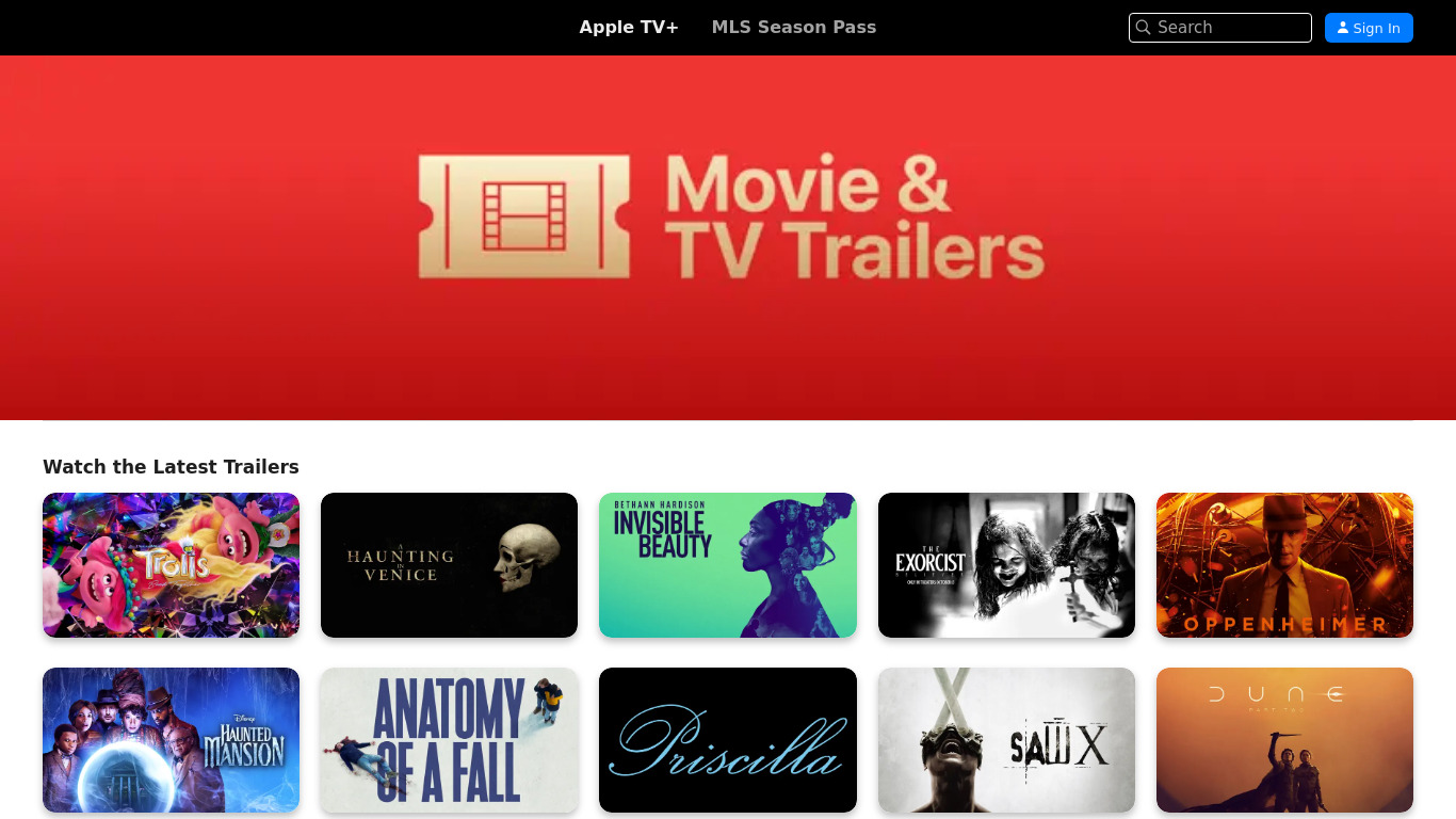 iTunes Movie Trailers Landing page