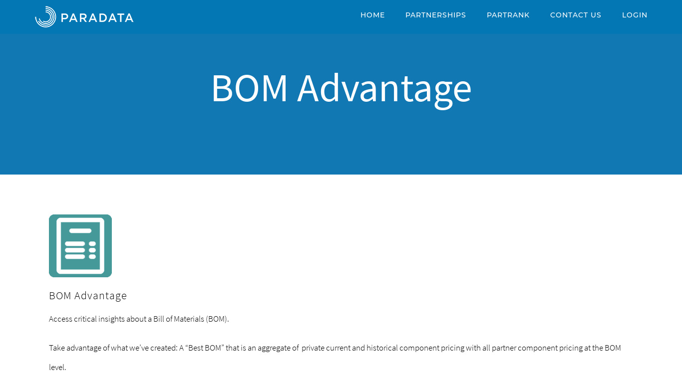 BOM Advantage Landing page
