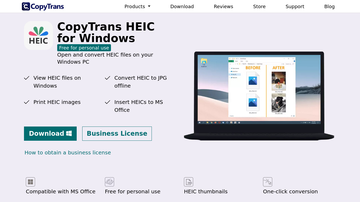 CopyTrans HEIC for Windows Landing page
