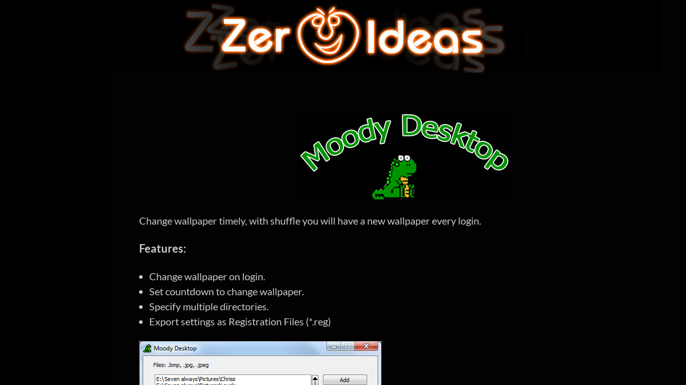 Moody Desktop Landing page