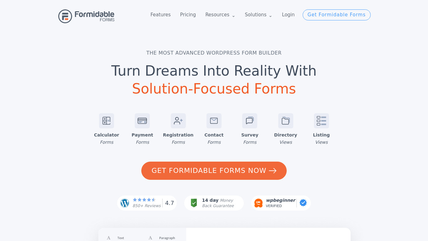 Formidable Forms Landing page