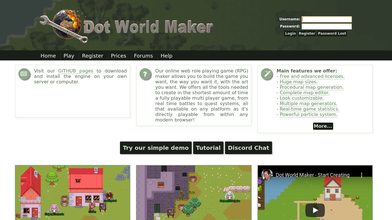 Dot World Maker Landing page
