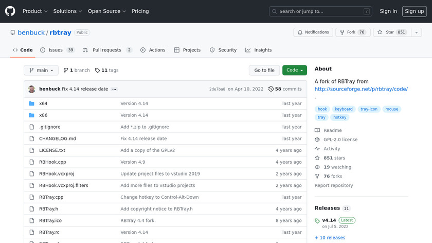 RBTray Fork Landing Page
