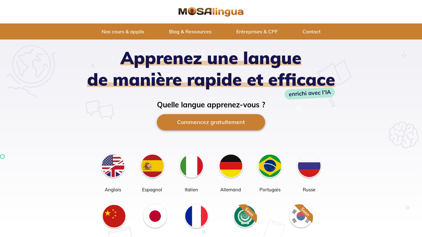 MosaLingua Landing page