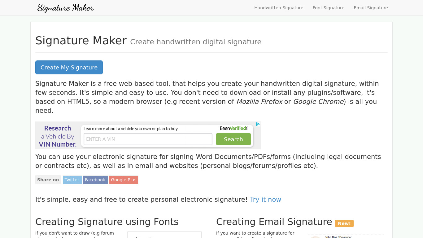 Signature Maker Landing page