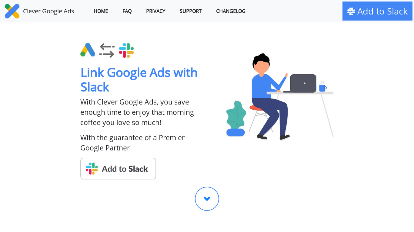 Clever Google Ads for Slack Landing page