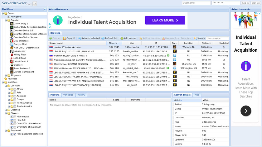 ServerBrowser.com Landing Page