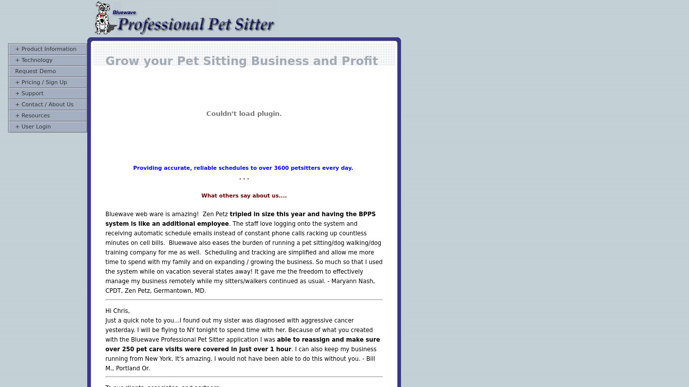 Professional Pet Sitter Landing page