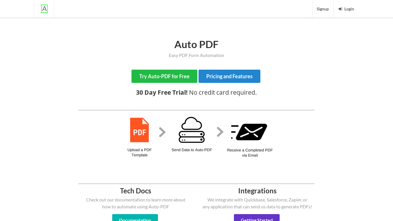 Auto-PDF Landing page